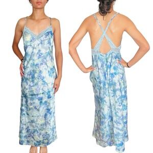 Stradivarius Y2k Babydoll Maxi Slip Dress Medium Fairy Silky Ombre Lace Romantic